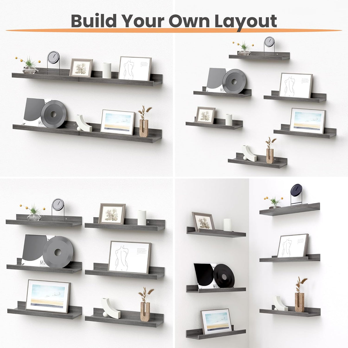 upsimples Floating Shelves for Wall, Wall Shelves for Decor Storage Set of 6, Wall Mounted Wood
