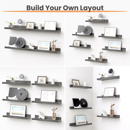 upsimples Floating Shelves for Wall, Wall Shelves for Decor Storage Set of 6, Wall Mounted Wood