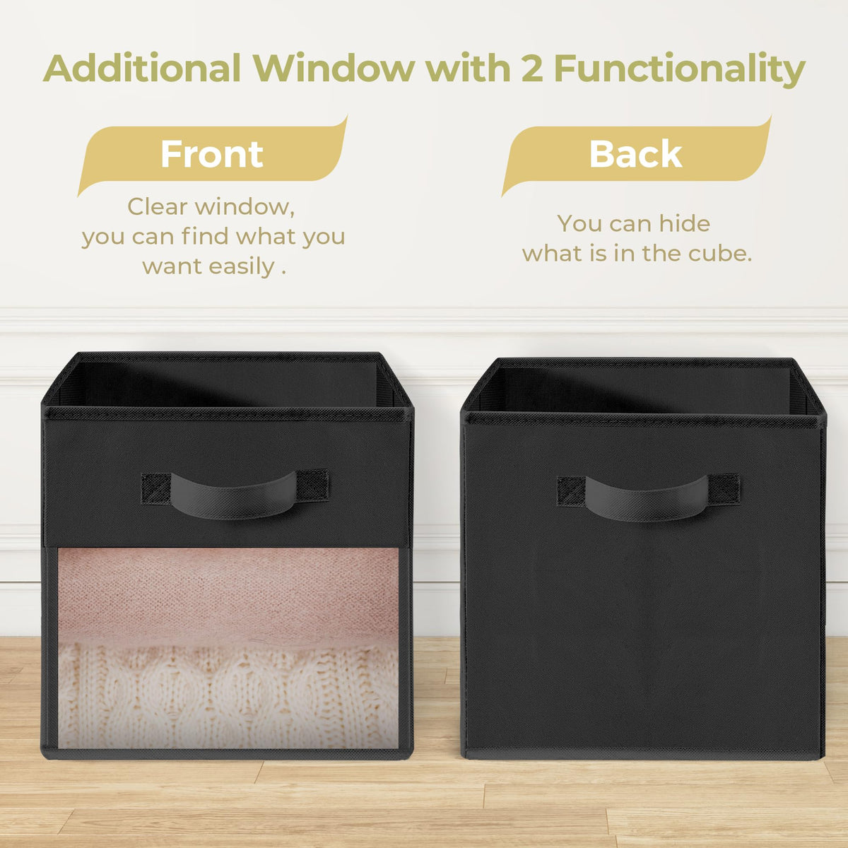 STORAGEIDEAS Storage Bins with Clear Window, 11x11 Storage Cubes, Collapsible Cube Storage Box