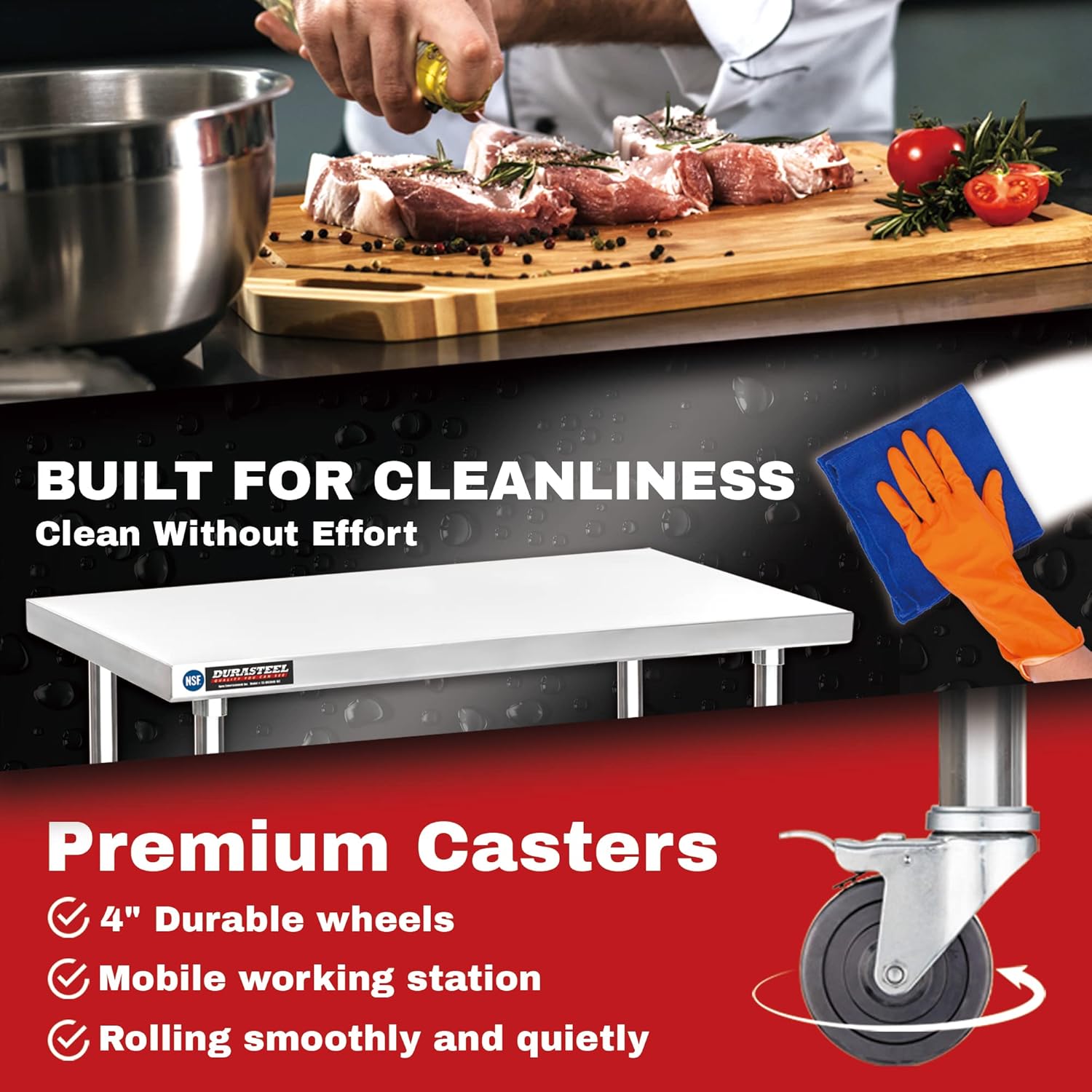 DuraSteel 30x60 NSF Stainless Steel Cart - Heavy Duty Food Prep Table with Undershelf - Rolling