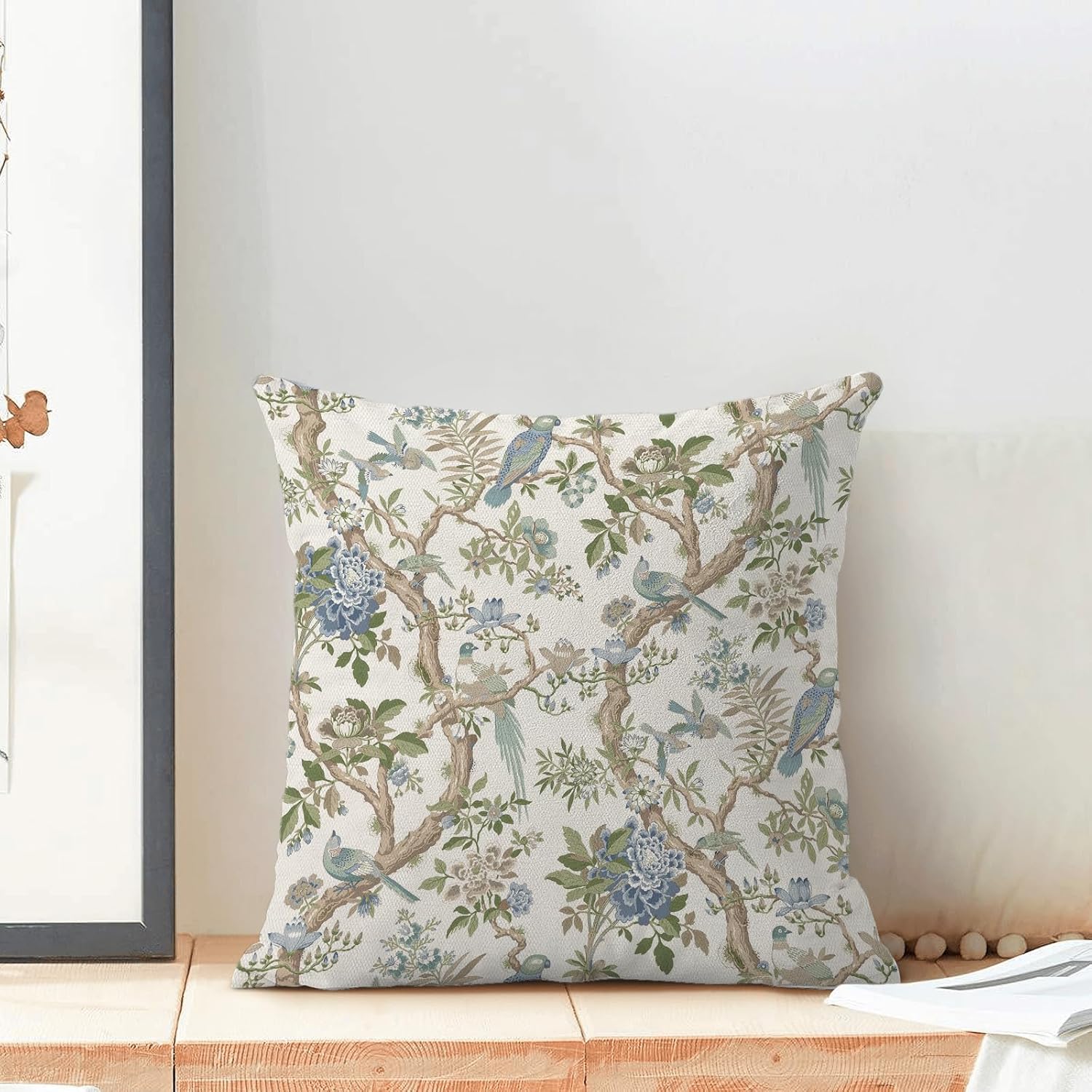 CXMEIFLY Chinoiserie Spring Pillow Covers 20 x 20 Inch Set of 2 for Blue Sage Green Vintage Flowers