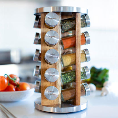 Orii 20 Jar Spice Rack with Spices Included - Tower Organizer for Kitchen Spices and Seasonings