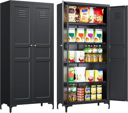 Metal Storage Cabinet with Doors and Shelves,Black Storage Cabinet with Leg,Metal Pantry
