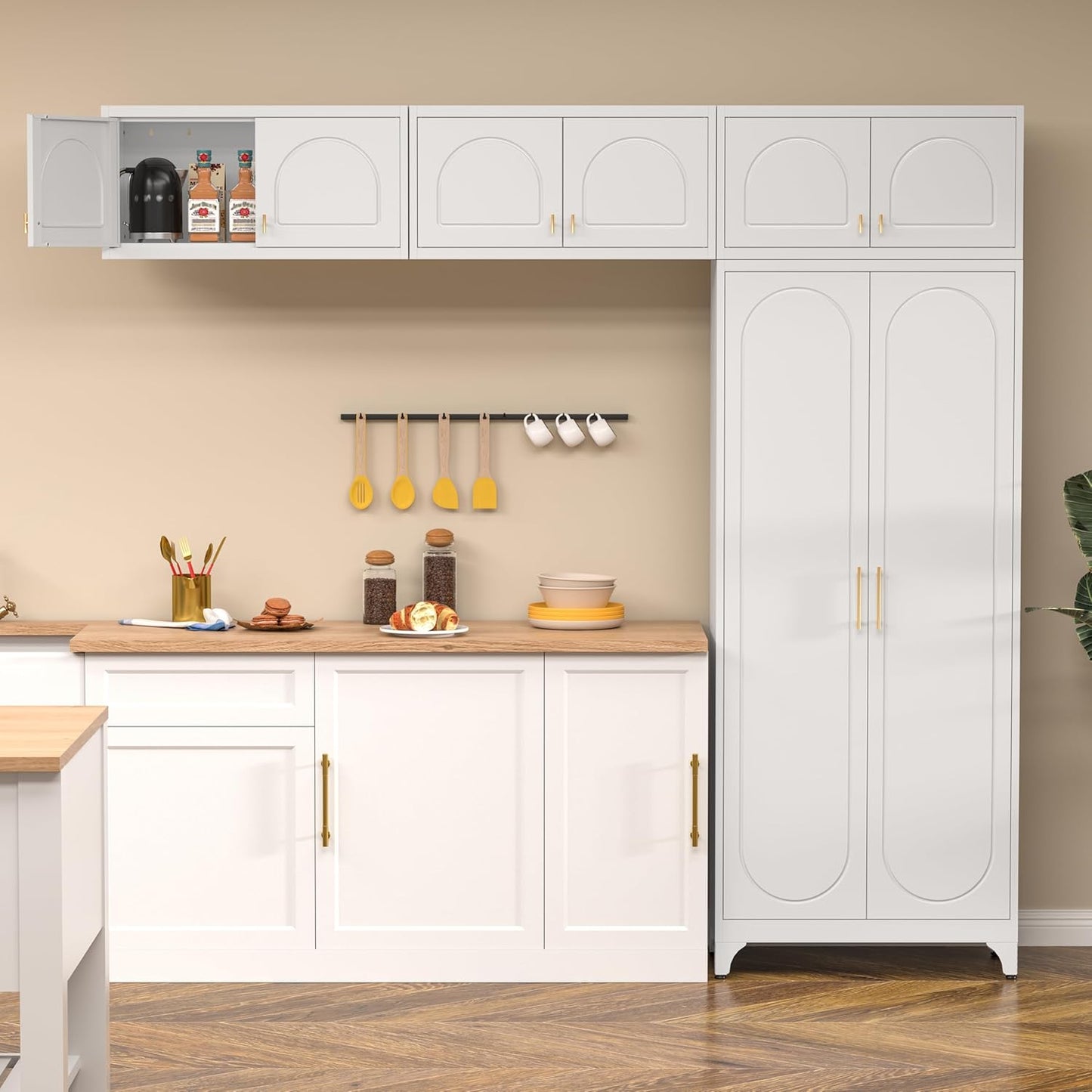 Wall Cabinet with Doors, Small Hanging Cabinet for Kitchen Pantry, Metal Overhead Cabinets for