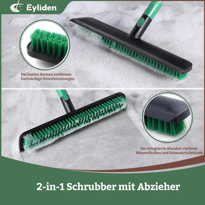 Eyliden X-Large Floor Scrub Brush, 2 in 1 Scrape Brushes with Rubber Squeegee | 55.3" Long Handle