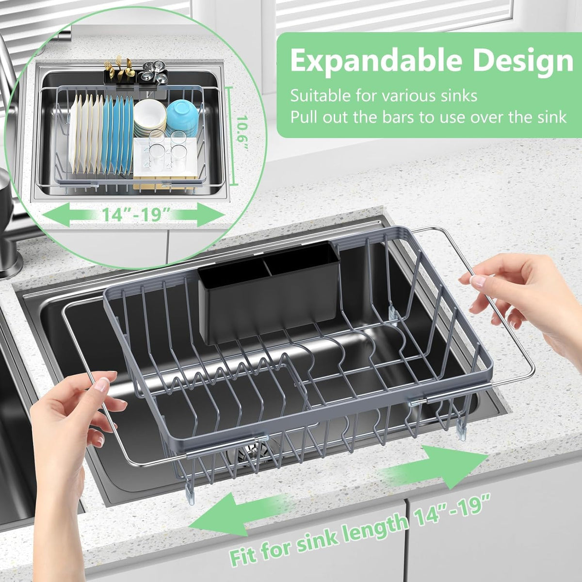 LEMIKKLE Expandable Dish Drying Rack- Space-Saving Dish Rack, Dish Drainers for Kitchen Counter