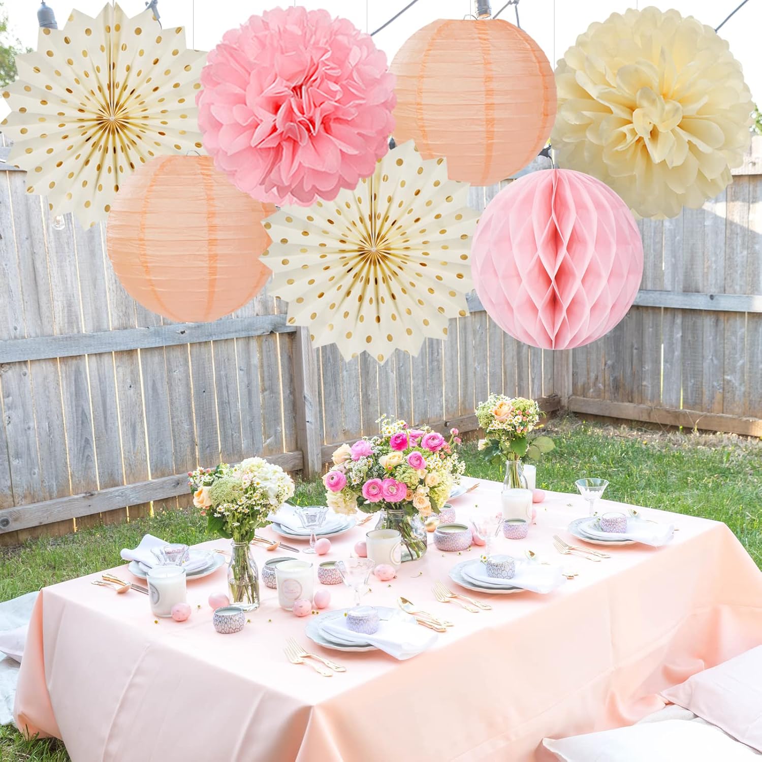 Pink Peach Gold Party Decorations - 14pcs Bridal Baby Shower Girls Birthday Paper Lanterns