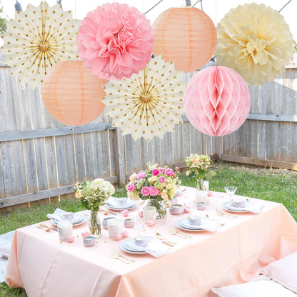 Pink Peach Gold Party Decorations - 14pcs Bridal Baby Shower Girls Birthday Paper Lanterns