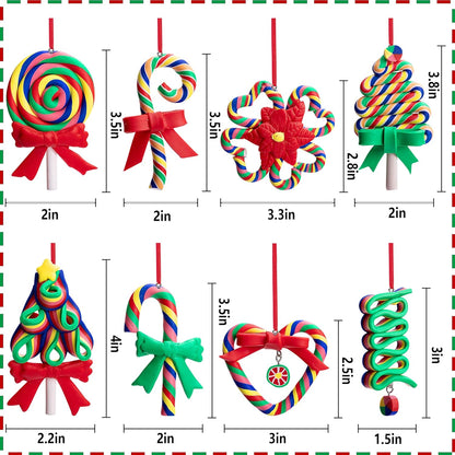 codree 8 Pcs Christmas Lollipop Ornaments- Rainbow Candy Cane Hanging Ornaments for Christmas Tree