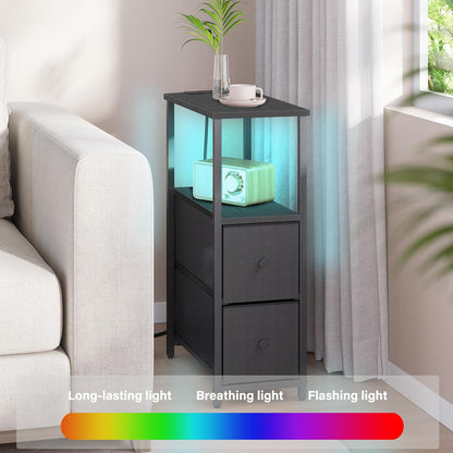 TUTOTAK Small Narrow LED End Table with Charging Station, Side Table Outlets, Nightstand with 2