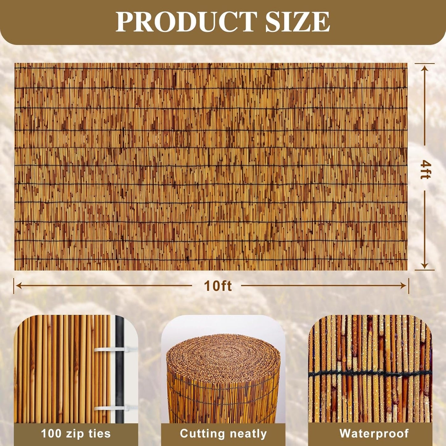 Bamboo Fence,Reed Fencing 4Feet High Bamboo Privacy Screen Outdoor for Patio, Reed Screen for