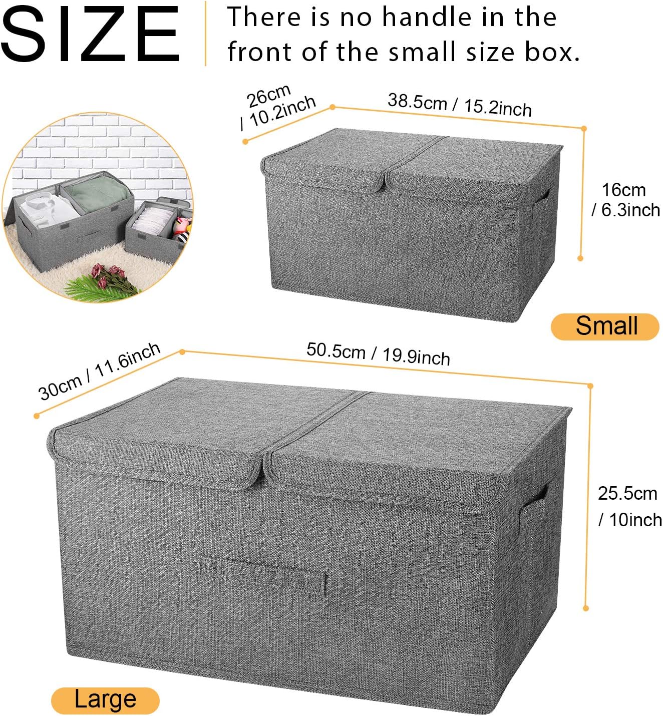2 Pack Storage Boxes with Lids and Handles, Collapsible Linen Storage Bins Organizer Containers