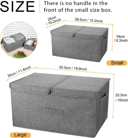 2 Pack Storage Boxes with Lids and Handles, Collapsible Linen Storage Bins Organizer Containers