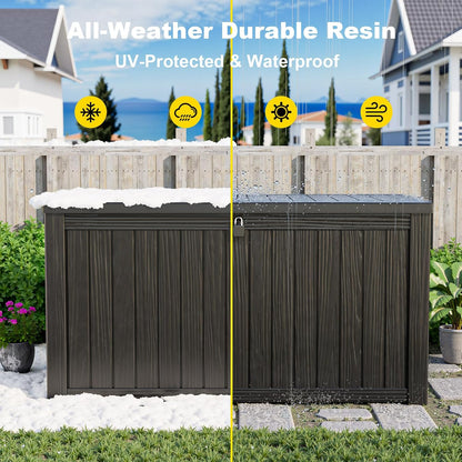 DRATO 150 Gallon Outdoor Storage Box, Large Waterproof Deck Box, Lockable Resin Storage Container