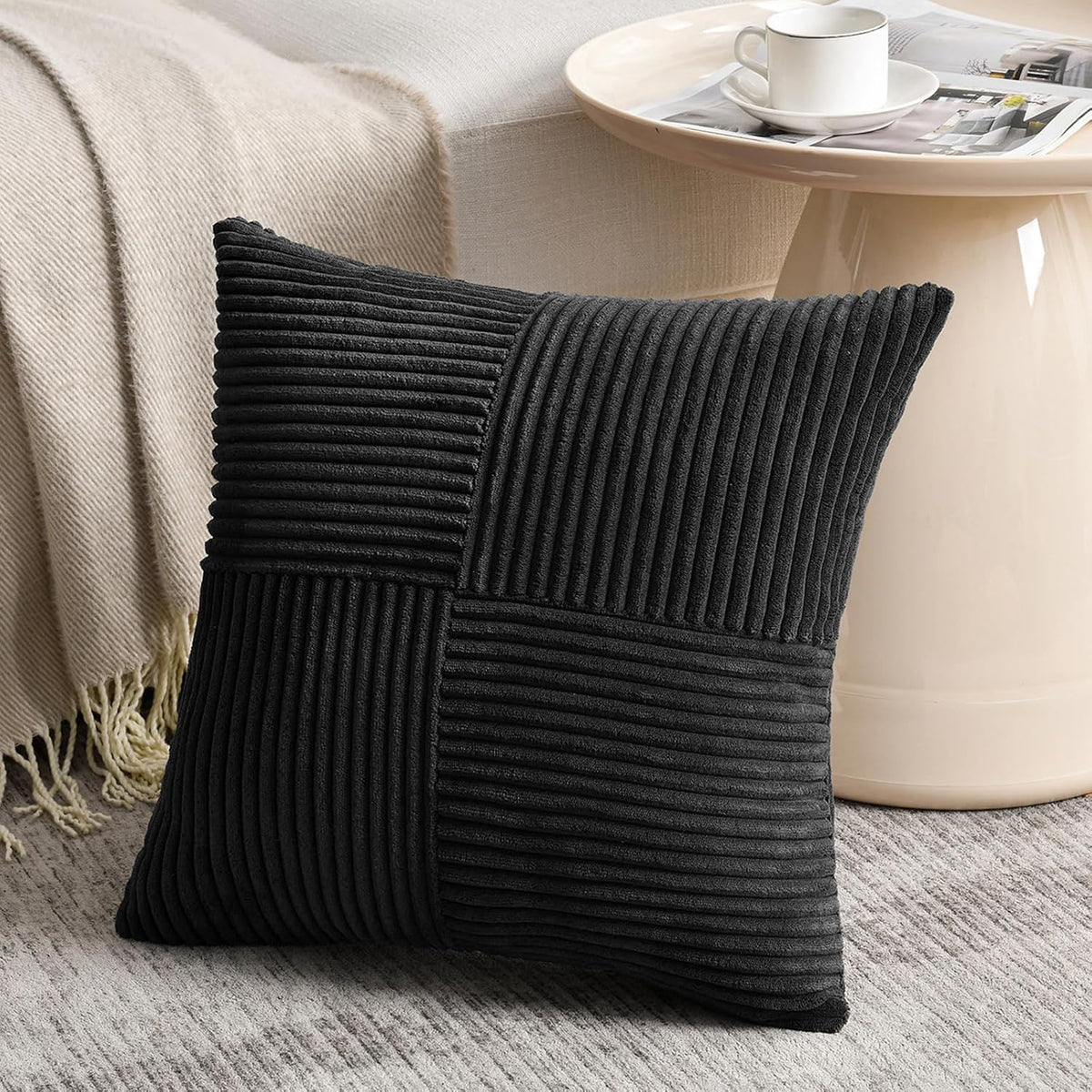 Fancy Homi 2 Packs Black Decorative Throw Pillow Covers 22x22 Inch for Living Room Couch Bed Sofa