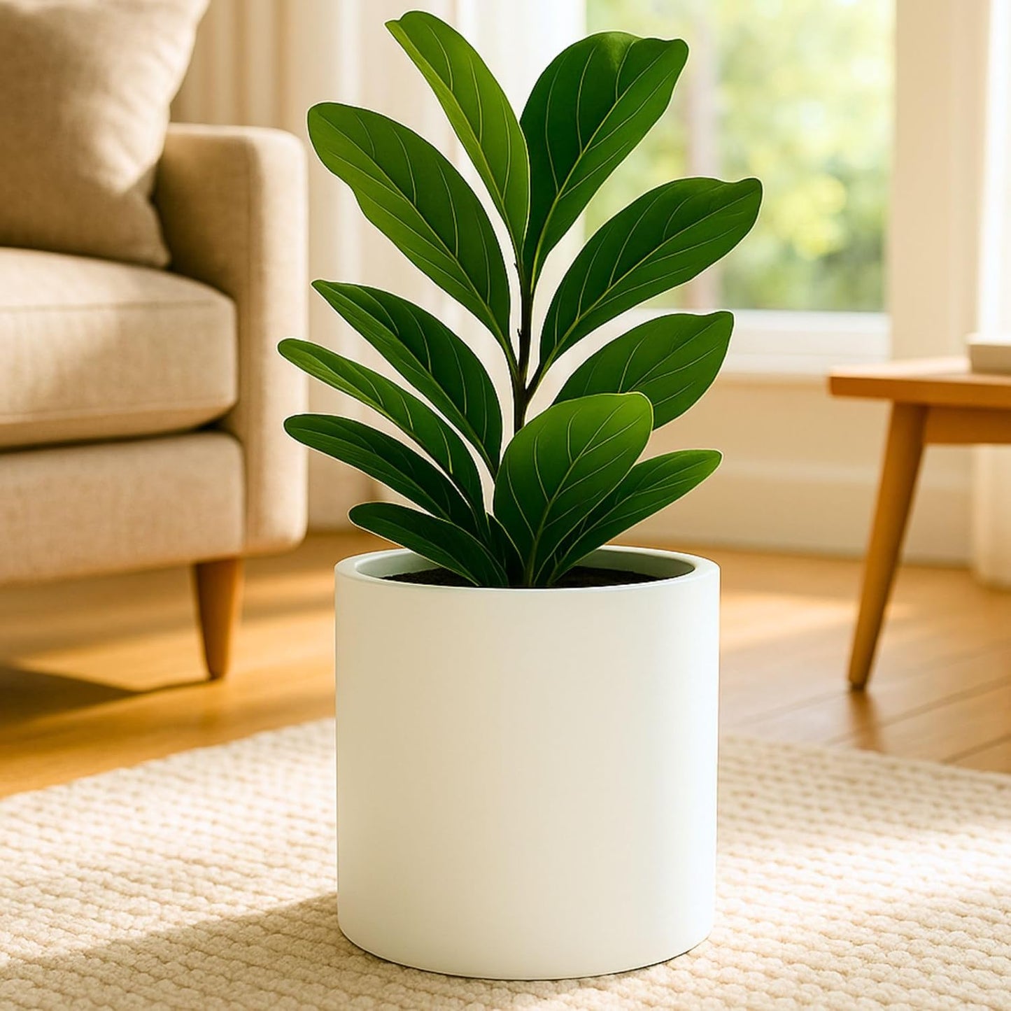 Fox & Fern 10 Inch Plant Pot with Drainage Plug — Premium Lightweight Fiberstone Matte White