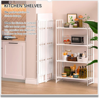 4NM No Assembly 4 Tiers Folding Bookshelf, 47.2" H Foldable Storage Shelves Vintage Bookcase