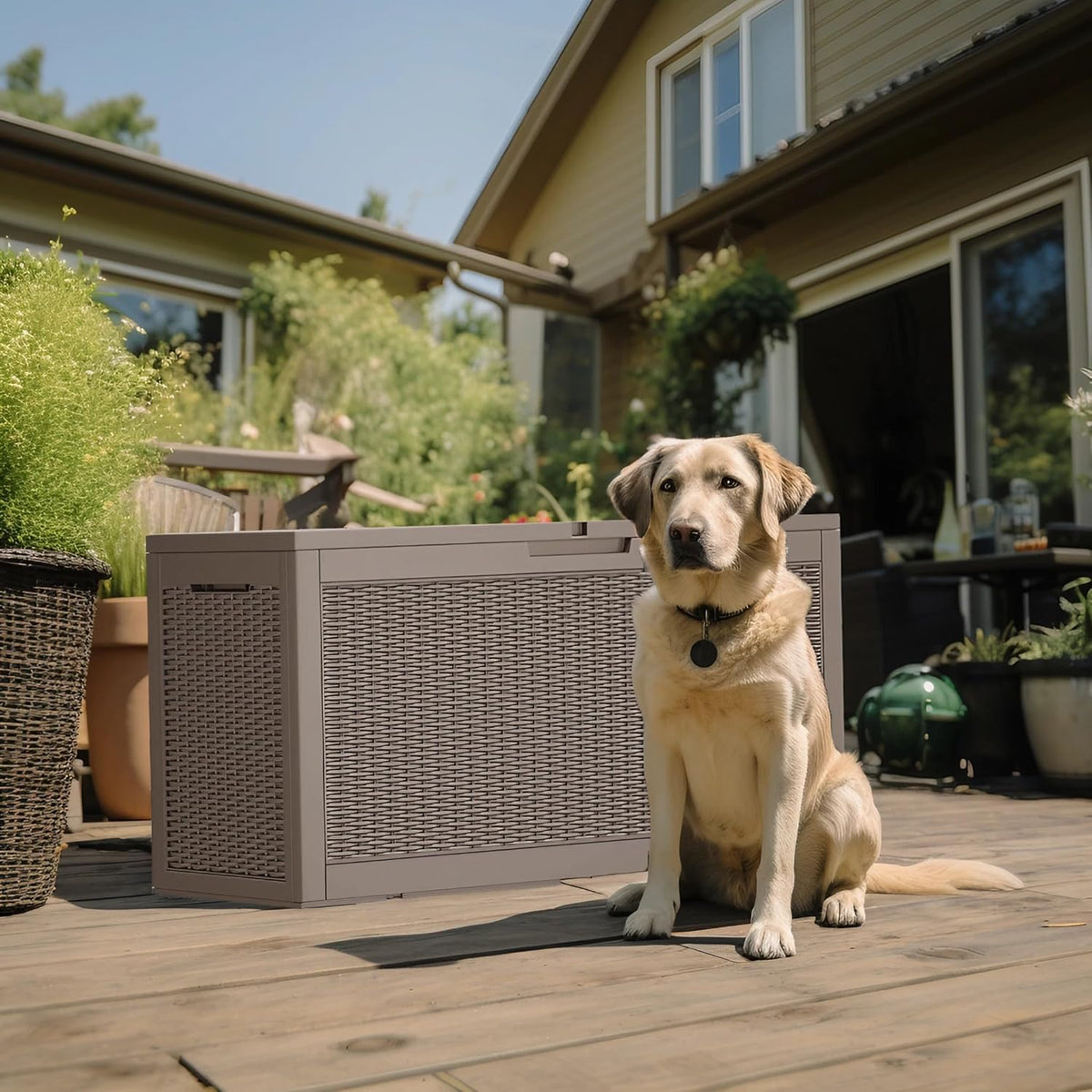 DRATO 260 Gallon Deck Box, Outdoor Large Waterproof Resin Storage Box with Lockable Lid for Patio