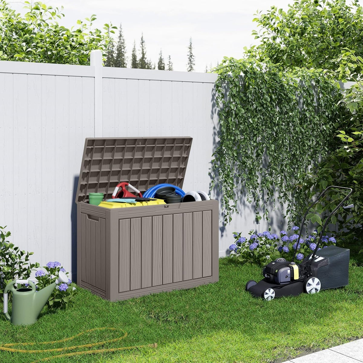 45 Gallon Deck Box,Resin Outdoor Storage Box with Lockable for Patio Furniture, Pool Accessories