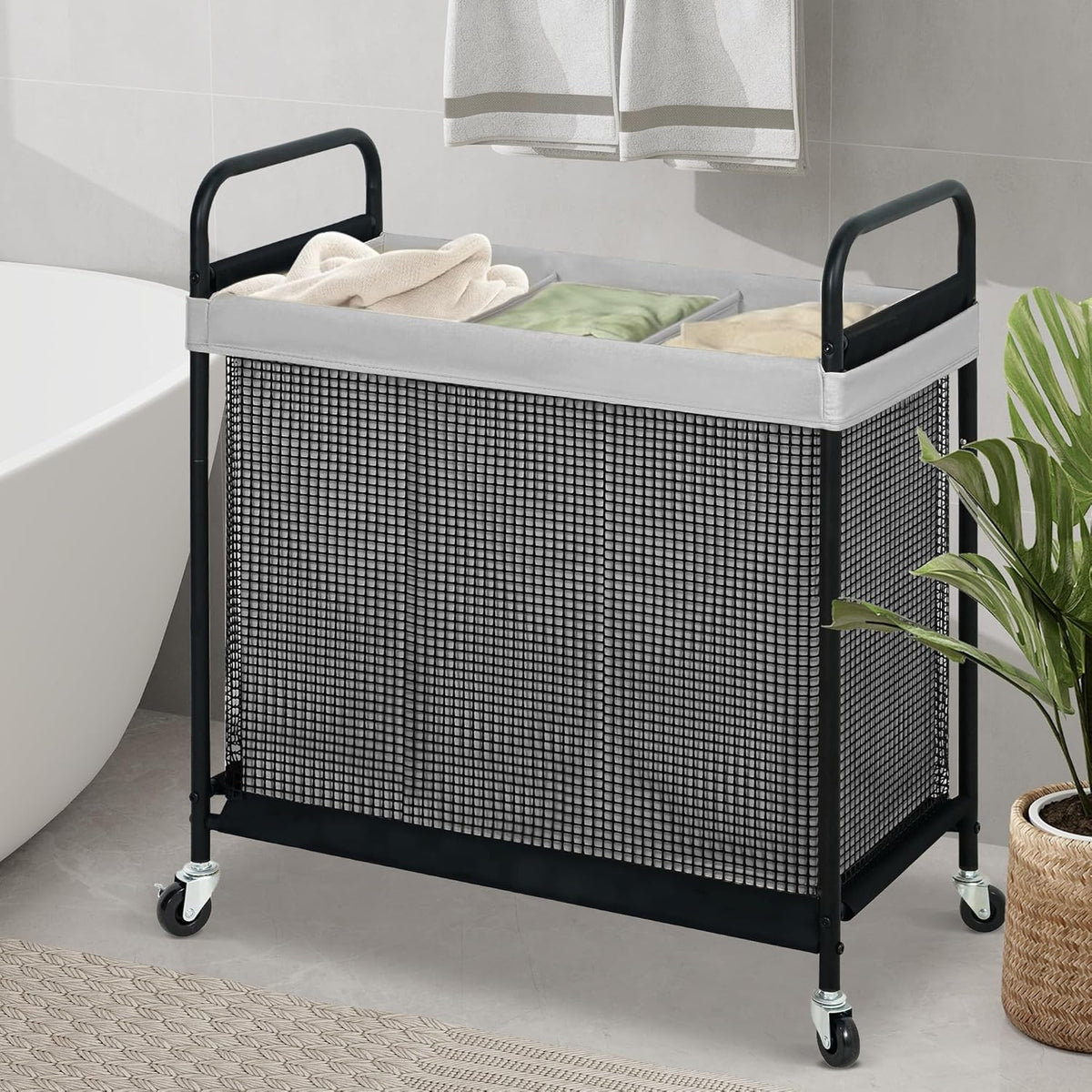 STO STO Laundry Hamper 3 Section, 120L Rolling Laundry Sorter Cart with Removable and Washable