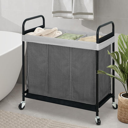 STO STO Laundry Hamper 3 Section, 120L Rolling Laundry Sorter Cart with Removable and Washable
