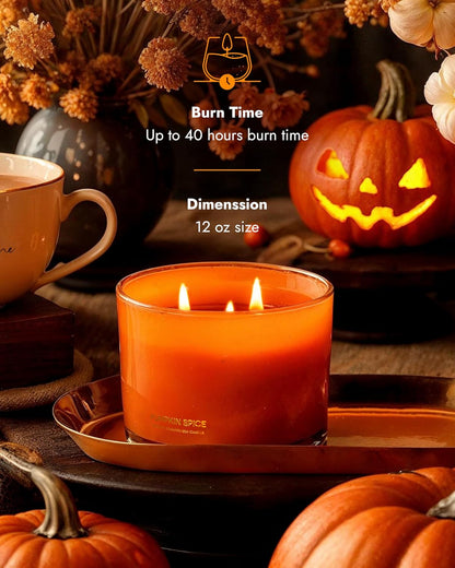 96NORTH Luxury Pumpkin Soy Candle | Large 3 Wick Jar Candle | Halloween & Fall Decor | Up to 40