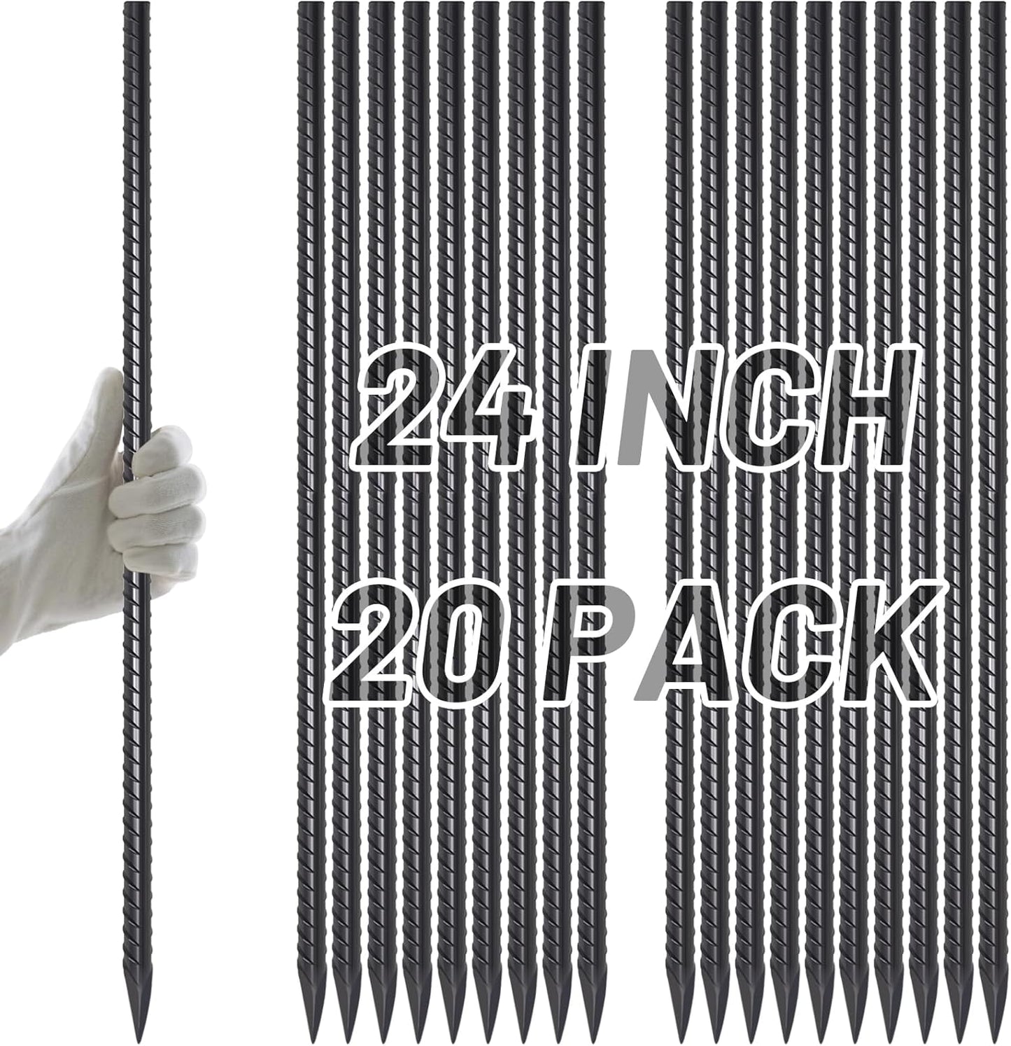 AAGUT Rebar Stakes 24 Inch Straight Garden Plant Stakes (20 pcs) 1/2" Thickness, Heavy Duty Metal