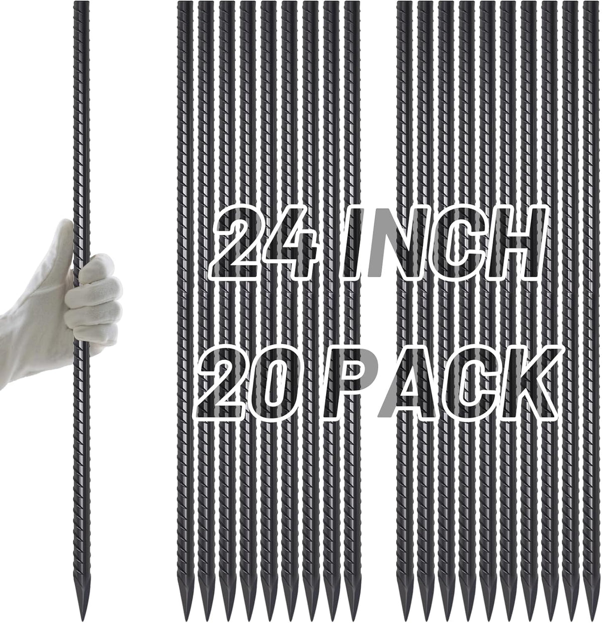 AAGUT Rebar Stakes 24 Inch Straight Garden Plant Stakes (20 pcs) 1/2" Thickness, Heavy Duty Metal