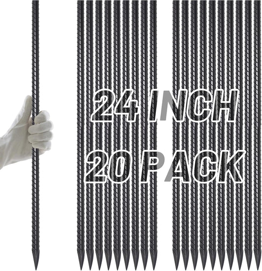 AAGUT Rebar Stakes 24 Inch Straight Garden Plant Stakes (20 pcs) 1/2" Thickness, Heavy Duty Metal