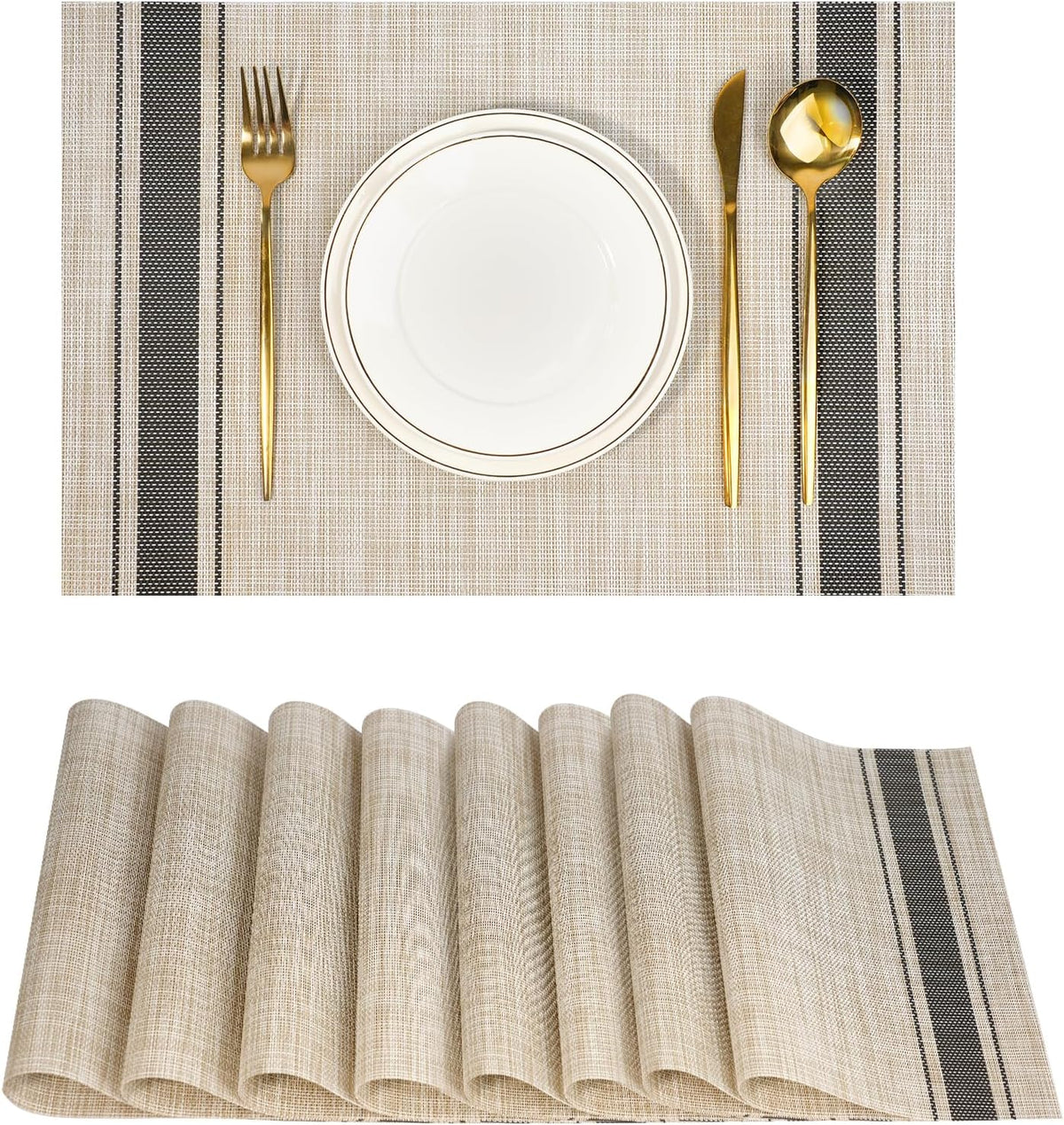 Placemats Set of 8，Non-Slip PVC Weave Table Mats Easy to Clean，Heat Resistant Place Mats for