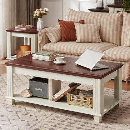 Farmhouse Coffee Tables for Living Room,Square Tea Table with Open Storage Shelf,Large Coffee