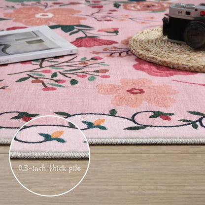 Door Mat Indoor Entrance 2x3 Rug Machine Washable Boho Floral Small Area Rug Non-Slip Low Pile