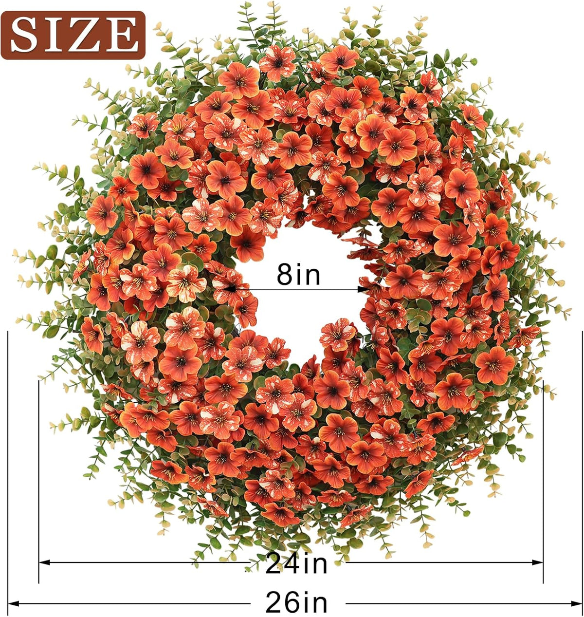 26" Fall Wreath for Front Door, Porch, Window - Large Artificial Boxwood Leaves with Fake Daisy