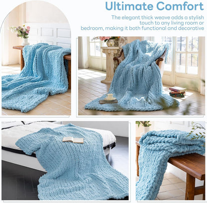 Chunky Knit Blanket - Luxury Soft Cozy 50 * 60 Throw Blanket,100% Woven Blanket Rope Knot Throw