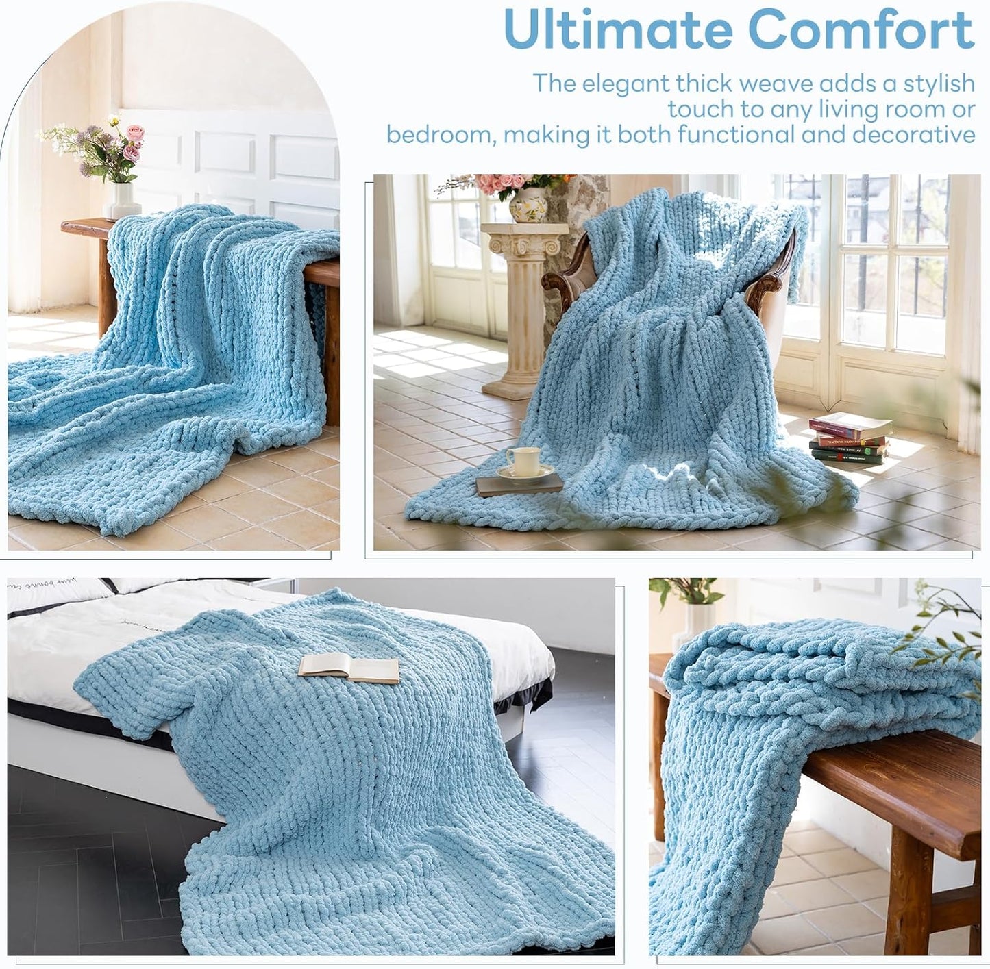 Chunky Knit Blanket - Luxury Soft Cozy 60 * 80 Throw Blanket,100% Woven Blanket Rope Knot Throw