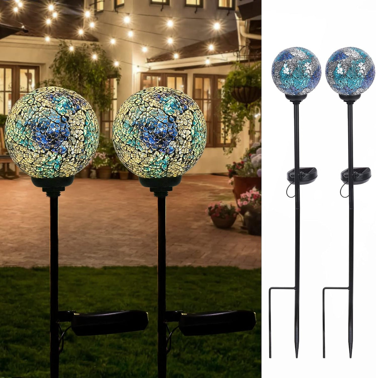 VCUTEKA Mosaic Solar Light, Solar Garden Decorative Lights Outdoor Waterproof LED Pathway Stake