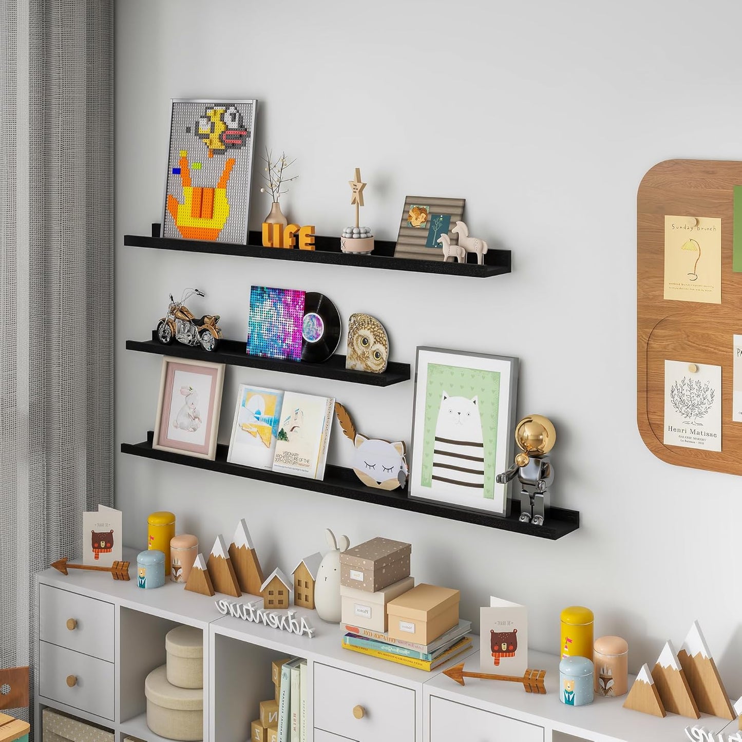 Solid Ash Wood Picture Ledge Shelf, Floating Shelves Set of 2, 56 Inch Long Large Ledge Shelves