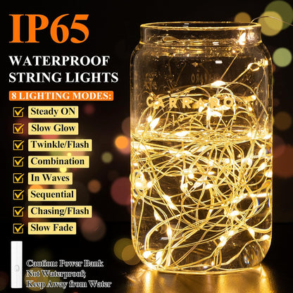 Lipstick LED Fairy Lights Battery Operated, Twinkle Lights with Timer, Rechargeable Mini String
