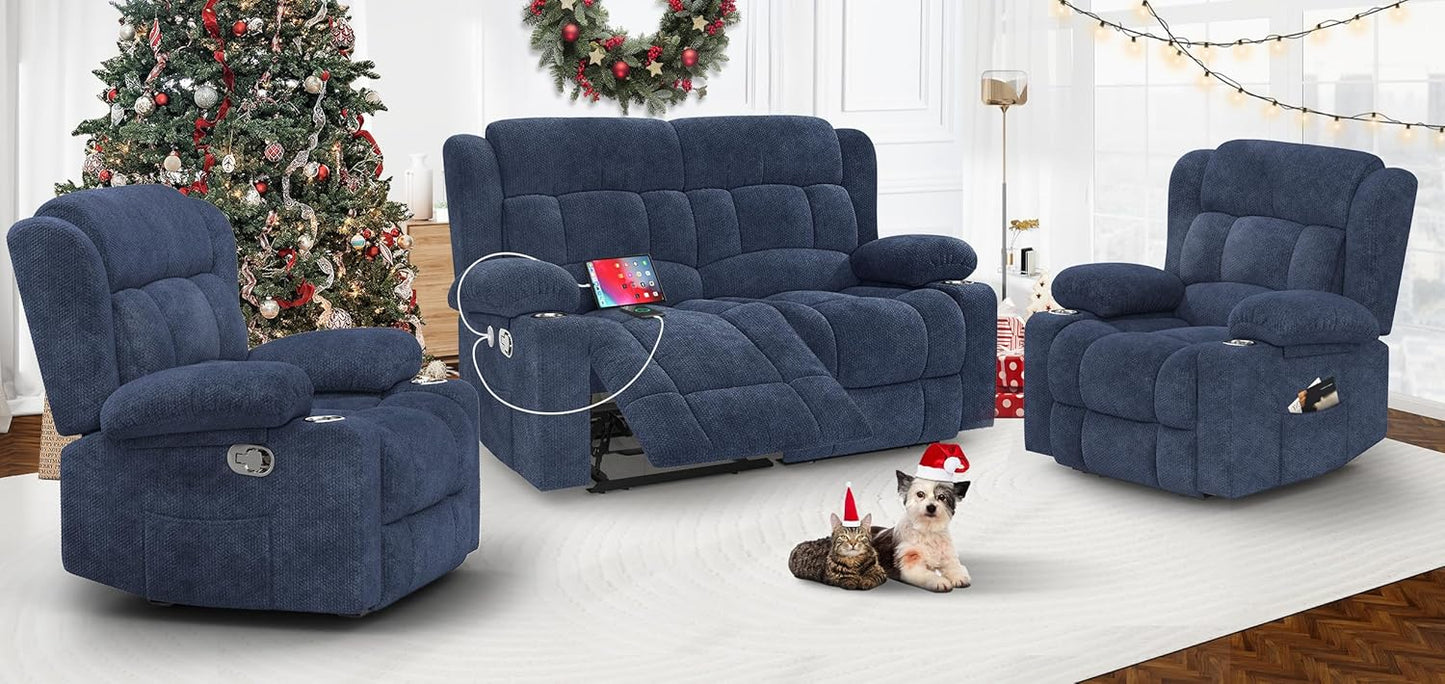 Loveseat Recliner Sofa Set with 2+1+1 Pieces, 2 Seater Minimalist Style Fabric Manual Pull Tab