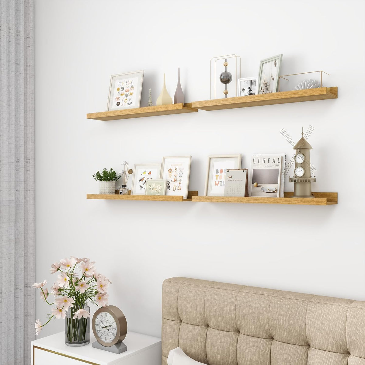 Picture Ledge Shelf, Wood Floating Shelves Set of 4, 24 inch Picture Ledge Shelves, Photo Ledge