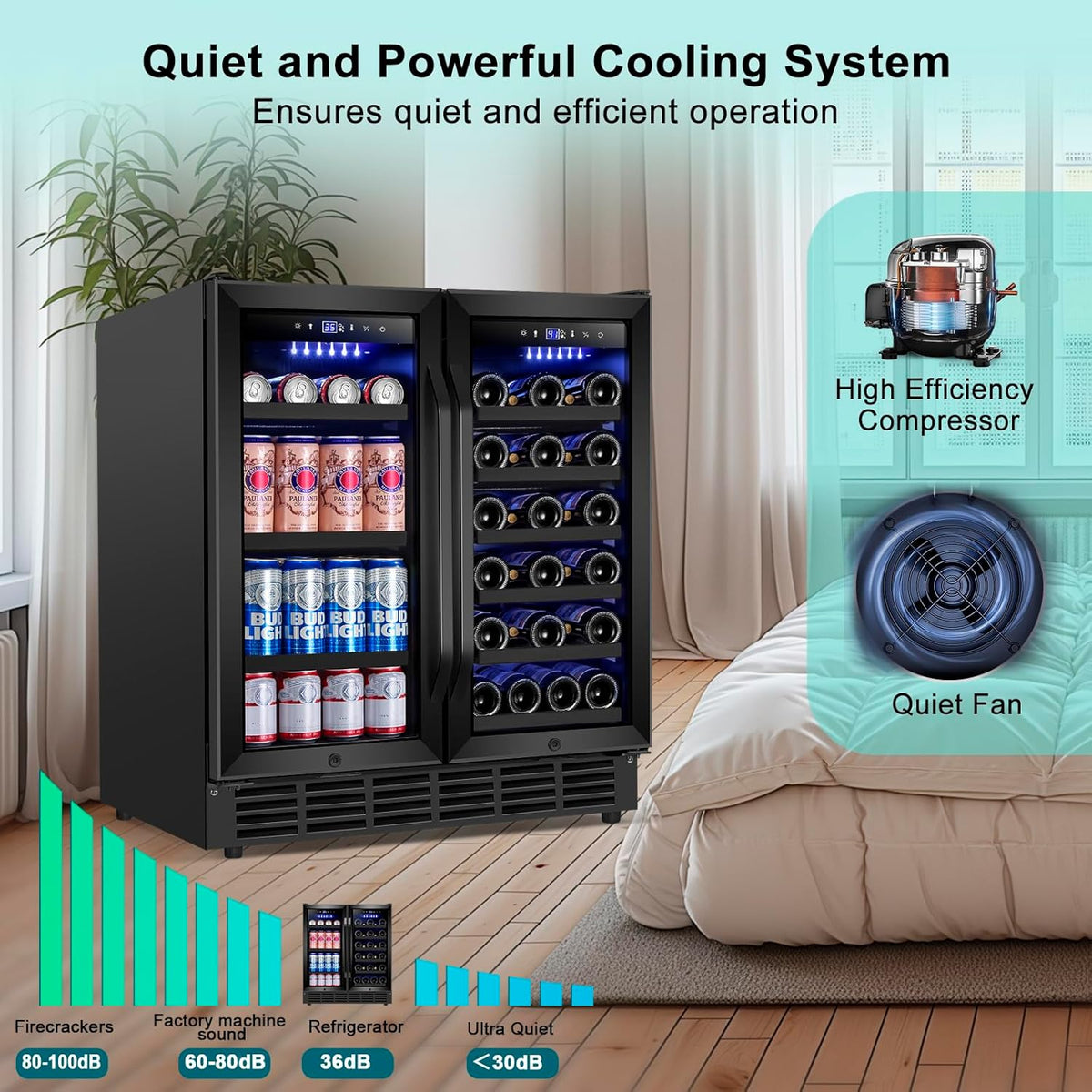 30'' Wine and Beverage Refrigerator, Upgrade Dual Zone Wine Cooler, 30 Inch Wine beverage Fridge