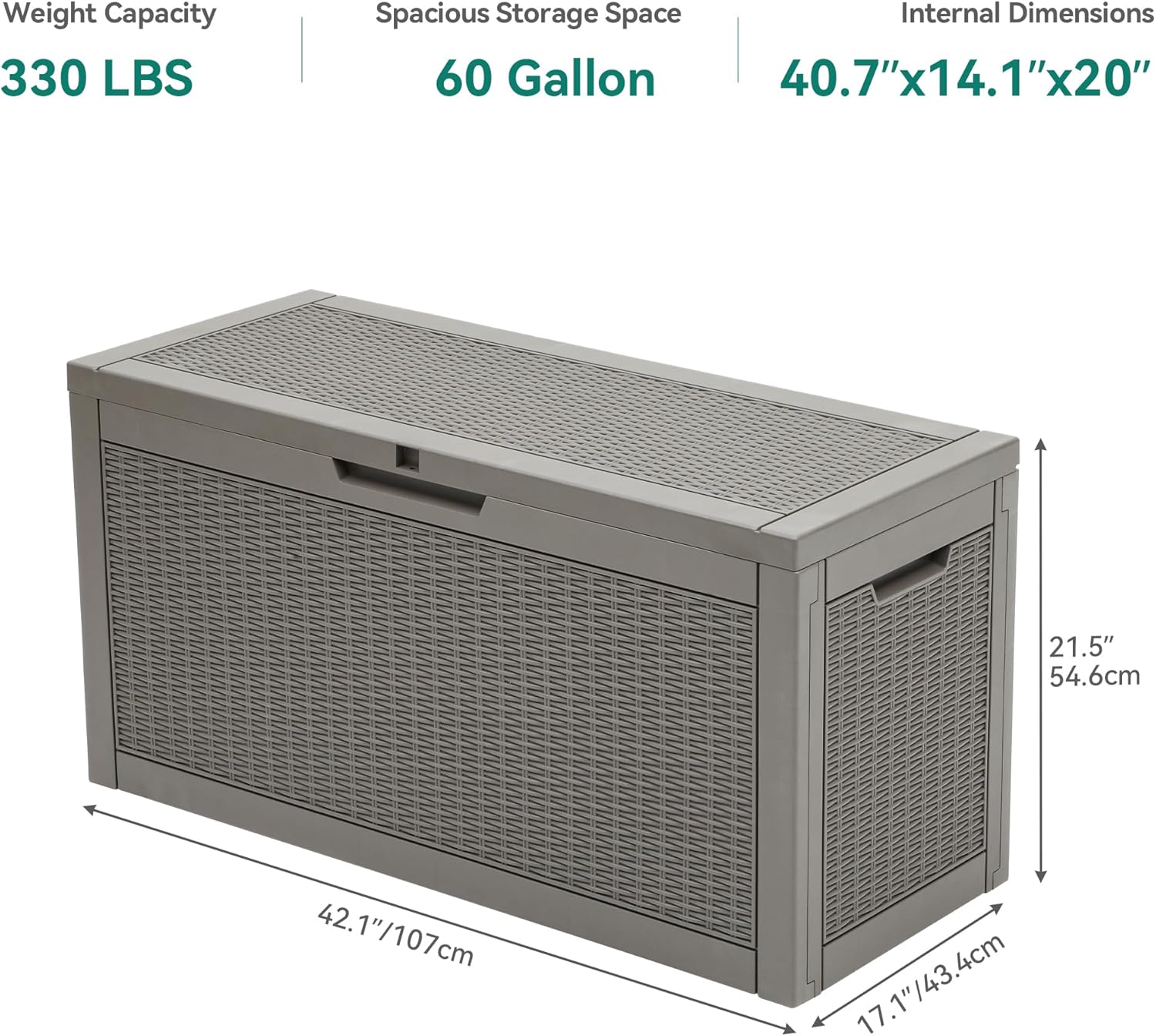 YITAHOME 60 Gallon Resin Deck Box, Weather Resistant Outdoor Rattan Storage Box, Lockable Indoor