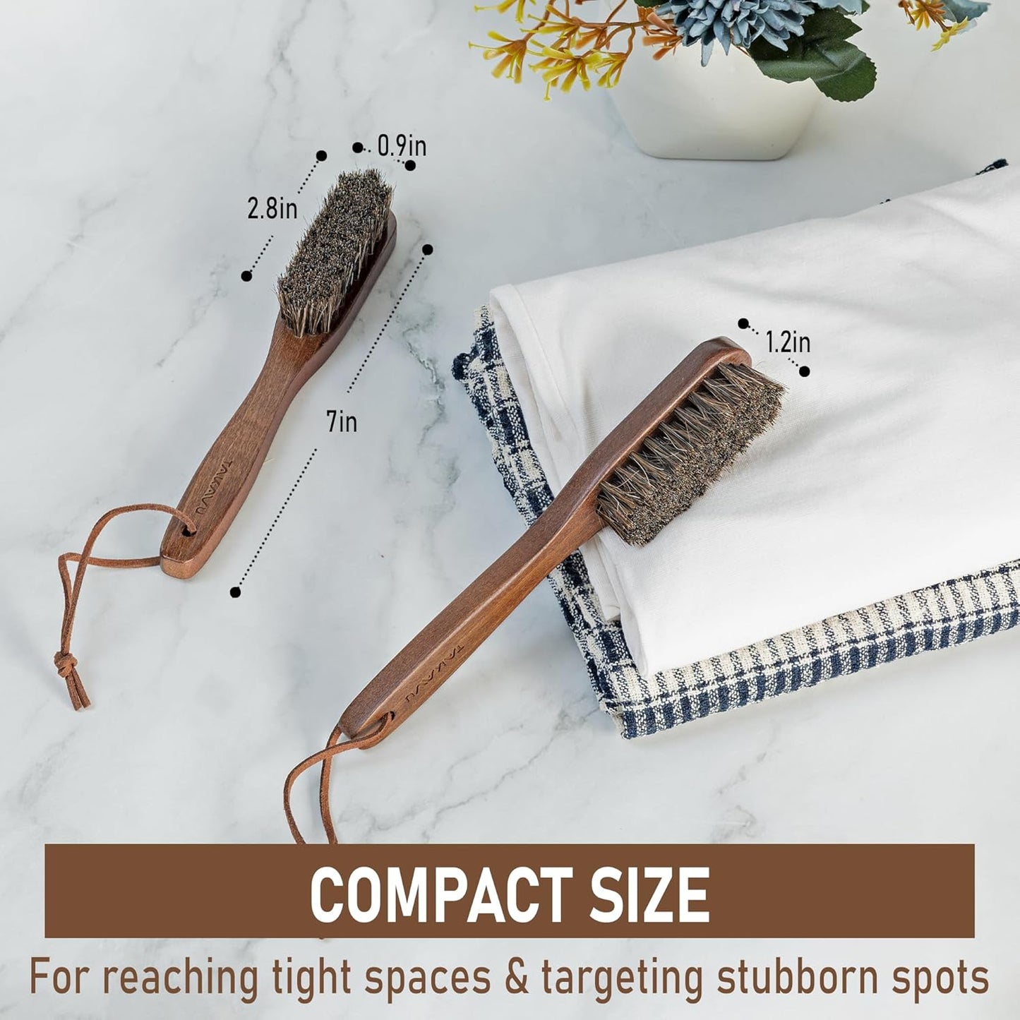 Takavu Horsehair Laundry Stain Brush Set (2 Pack) - Soft Bristle Spot Cleaner for Delicate Fabrics