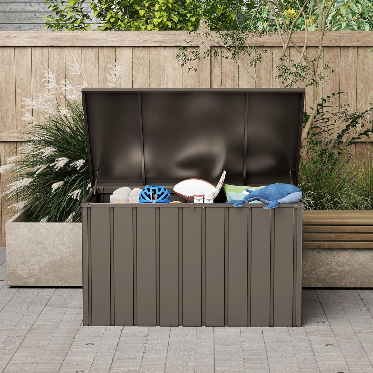 Domi Deck Box 150 Gallon, Waterproof Lockable Steel Outdoor Storage Container for Outside Cushions