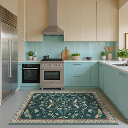Dark Teal 4x6 Area Rugs for Door Mat Entrance - Vintage Floor Rug for Entryway, Mudroom Kitchen