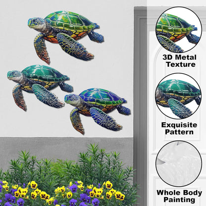 John's Studio 3Pcs Metal Turtle Sea Wall Decor Outdoor Garden Hanging Art Sculptures Home Ocean