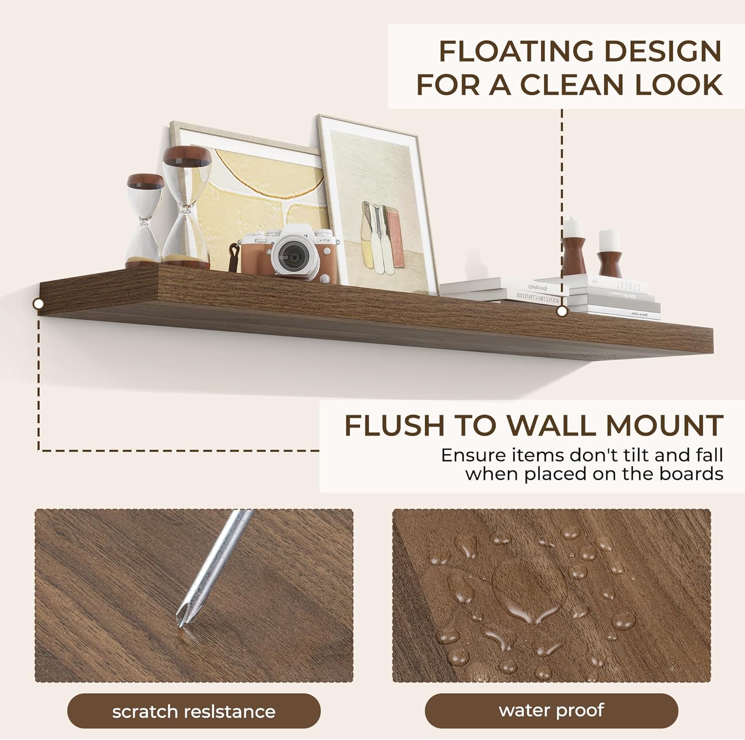 RICHFOCUS 55Inch Floating Shelves for Wall 2 Pack Shelves for Bedroom|Kitchen|Bathroom Wall Mounted