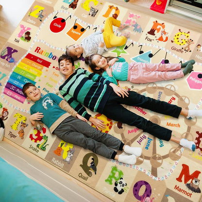 7x10 Playroom Rugs for Kids Washable, Educational and Fun Playmat with ABC Alphabet Animals Shapes