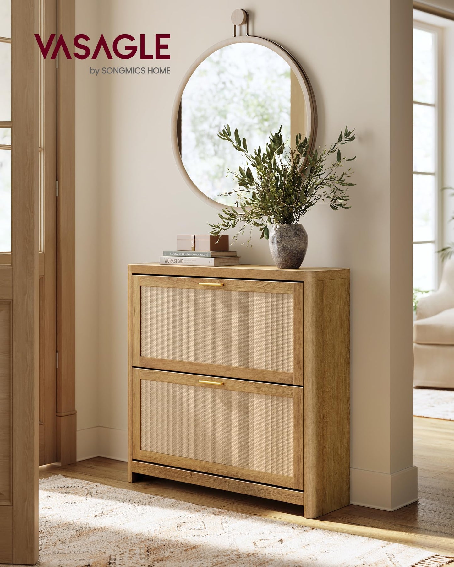 VASAGLE ELLAN Collection - Boho Shoe Storage Cabinet for Entryway Slim, Entry Shoe Cabinet with