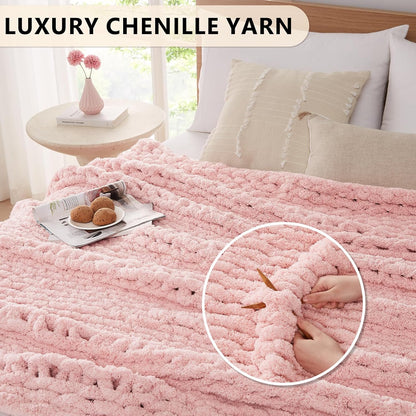 L'AGRATY Chunky Knit Blanket Throw - Soft Chenille Yarn Throw Blanket 60x80: Handmade Thick Cable